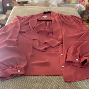 J. Crew Rose Tie-Neck Blouse with Coordinating Cardigan